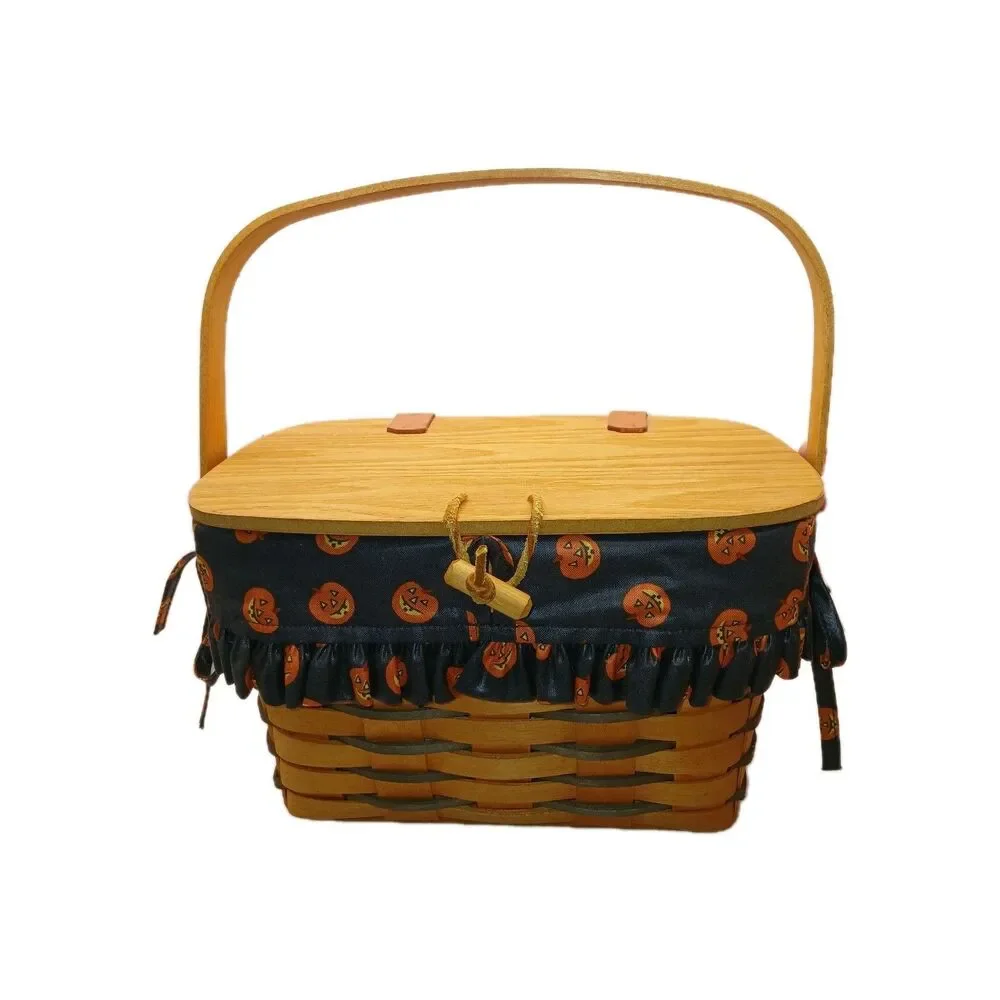 Longaberger Basket Purse Bag Swing Handle Pumpkin Jack O Lantern Liner 1998 Sign